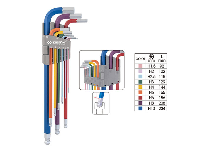 1.5-10mm Bộ lục giác bi 9 chi tiết (nhiều màu) Kingtony 20109MW