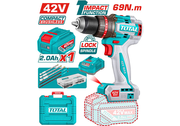 42V Máy khoan búa 69N.m dùng pin P42M Total TIDLI426981