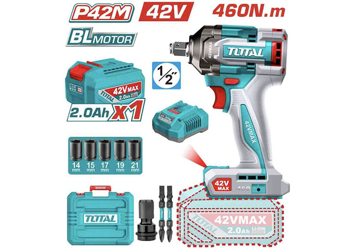 42V Máy siết bu lông 1/2" - 460N.m dùng pin P42M Total TIWLI42461