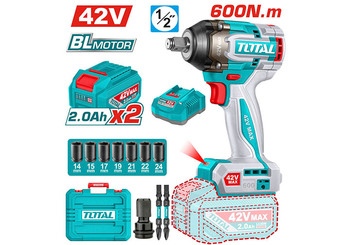 42V Máy siết bu lông 1/2" - 600N.m dùng pin P42M Total TIWLI42602