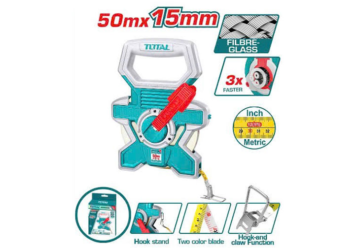 50m Thước dây sợi thủy tinh (50mx15mm) Total TMTF18506