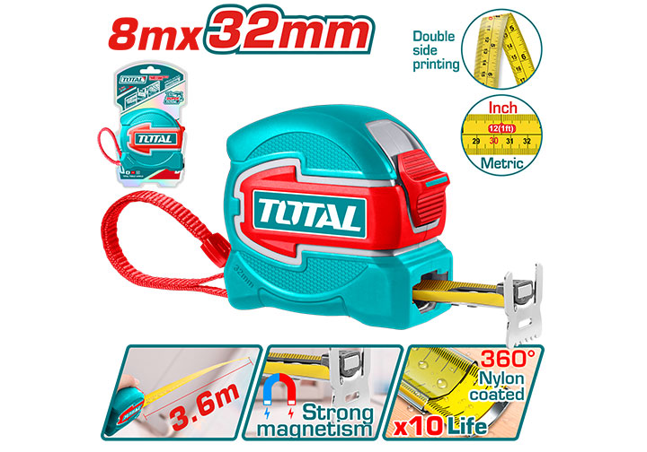 8m Thước cuộn thép hai mặt số (rộng 32mm) Total TMT80832