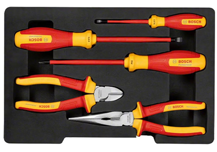 Bộ kìm và tuốc nơ vít cách điện 1000v 5 chi tiết Bosch 1600A02NG2