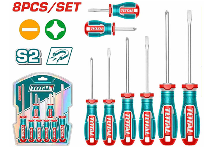 Bộ tuốc nơ vít dẹp và bake 8 chi tiết Total TKSDS0826
