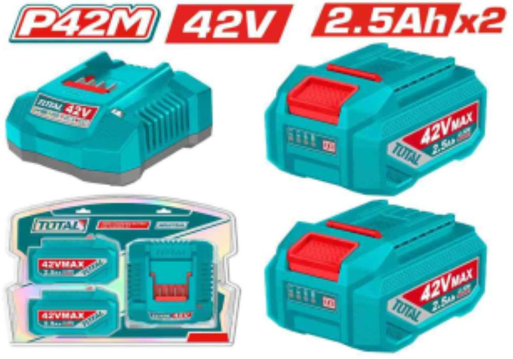 Đế sạc pin 42V và 2 pin 42V/2.5Ah P42M Total TFBCPM25221